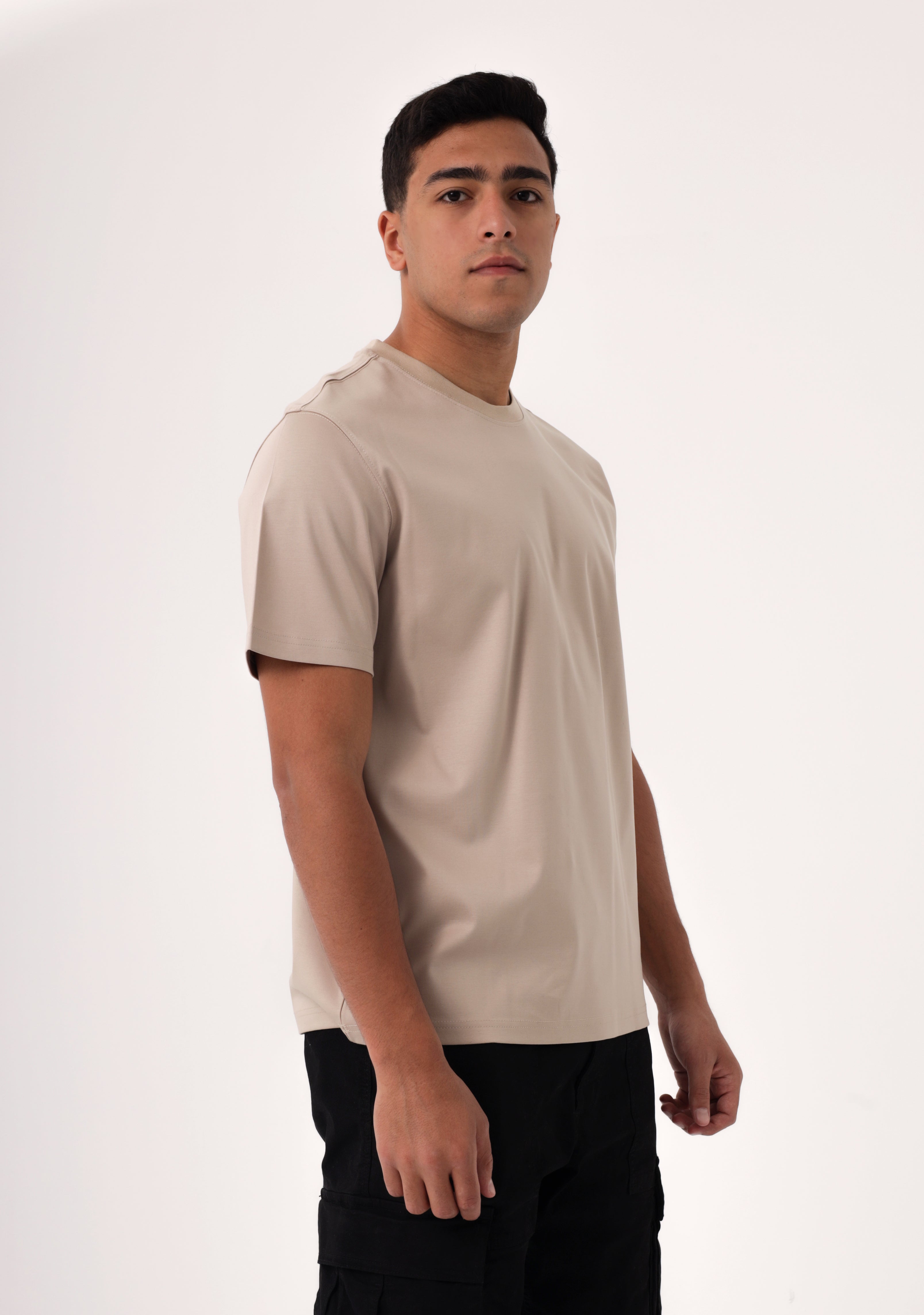 100% Egyptian cotton Beige Crew Neck T-Shirt